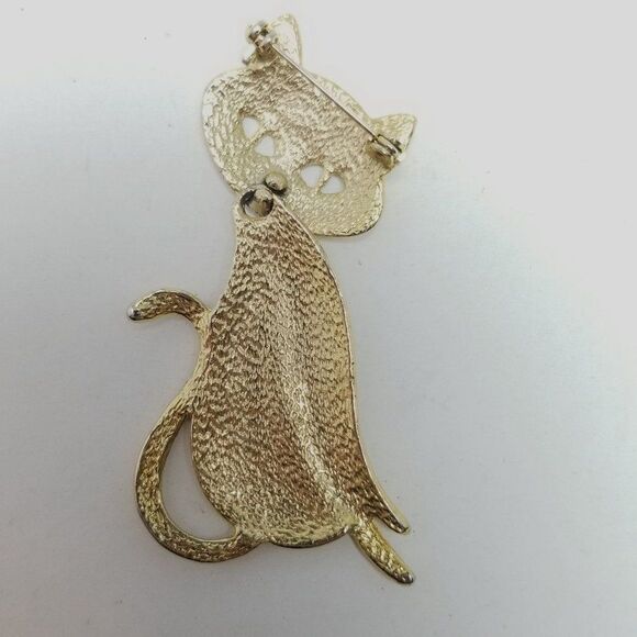 Vintage Large Cat Shape Brooch, Moving Head, Gold Tone, Sitting Kitten, Estate - Picture 2 of 5